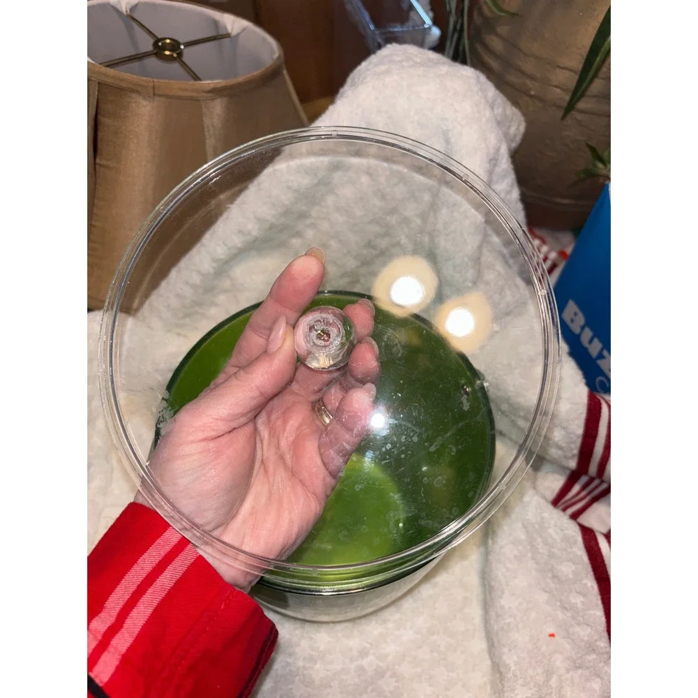 Retro Green Metallic Ice Bucket Acrylic Lid Clear Handle Crystal Knob